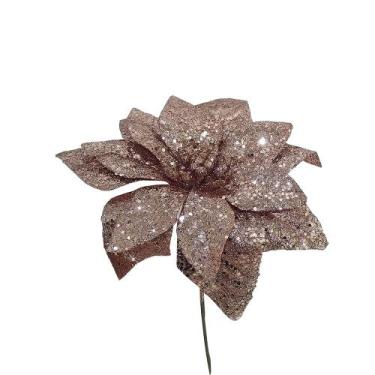 Imagem de Enfeite Decorativo Flor C/glitter 15cm - Niazitex, Champanhe