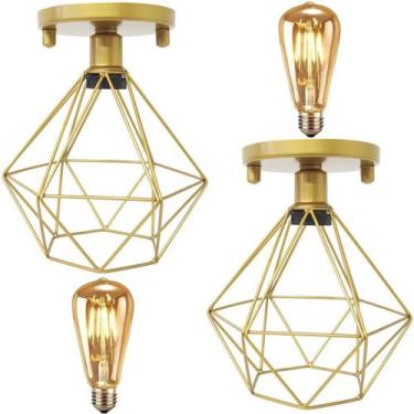Imagem de 2 Lustres Teto Plafon + 2 Lâmpadas Led St64 Industrial Aramado Diamant