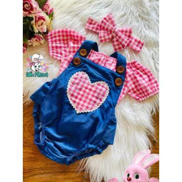 Imagem de Jardineira Body Romper Baby Festa Pascoa Baby Xadrez - Mimos da Babih,