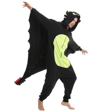 Imagem de Laahoem Pijama de dragão preto com zíper unissex adulto com capuz masculino e feminino fantasia cosplay roupa de dormir, Preto, Small