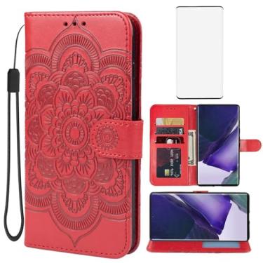 Imagem de Bohefo Capa carteira para Galaxy S22 Ultra/Samsung S22 Ultra SM-S908U com protetor de tela de vidro temperado, capa de celular flip de couro com suporte para cartão de crédito para Samsung Galaxy S22