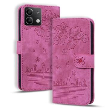 Imagem de Rosbtib Capa flip para Xiaomi Redmi Note 13 5G, carteira de couro PU premium com suporte para cartão compatível com Redmi Note 13 5G - Rosa vermelha