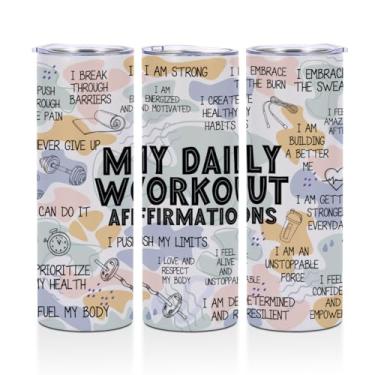 Imagem de Acessórios de treino para mulheres, Positive Affirmatioans Copo skinny de 590 ml Copos isolados de aço inoxidável Caneca de café reta copo de viagem térmico com tampa, acessórios de academia