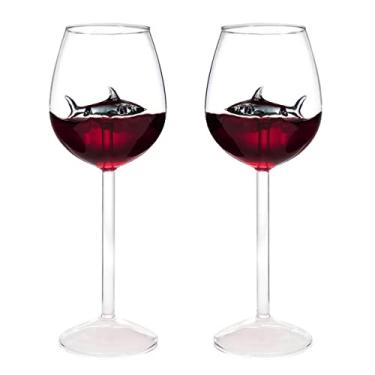 Imagem de kucehiup Taças de vinho Black Shark Taça de vinho tinto de 293 ml com tubarão dentro de cálice de 300 ml