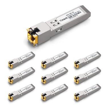 Imagem de Timaxk Pacote com 10 módulos Ethernet 1000BASE-T SFP para RJ45, transceptor Gigabit SFP-T de 1,25 G de até 100 m sobre cabo Cat 5, compatível com Cisco, Ubiquiti, Mikrotik, D-Link, Netgear, Qnap,