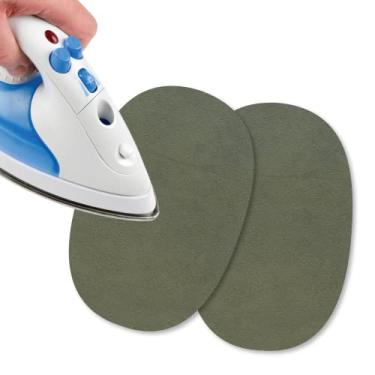 Imagem de USIT, 2 miniadesivos de camurça simulada a ferro, 12,7 x 7,6 cm, ideal para consertar calças, jaquetas e camisas, corantes inalteráveis, verde-oliva