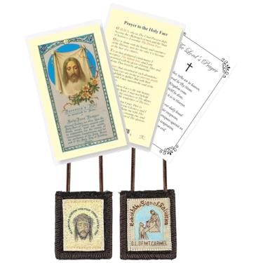 Imagem de Trendzeen Escapulário Marrom Holy Face - Escapulário Católico com Cartão de Oração Laminado da Face Sagrada, 3 Peças