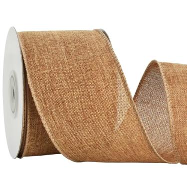 Imagem de RIBBOOO Fita com fio de serapilheira natural, fita de tecido amarelo profundo de 6 cm para artesanato, laço de guirlanda, embrulho de presente, casamento, decoração de festa de Natal