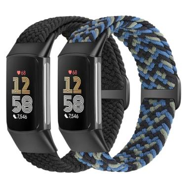 Imagem de VNDAPT Pulseiras elásticas trançadas compatíveis com Fitbit Charge 5/Fitbit Charge 6 para mulheres e homens, pulseira esportiva de nylon elástico respirável ajustável para Fitbit Charge 6 Charge 5