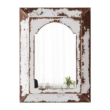 Imagem de Sintosin Espelhos arqueados pequenos para decoração de parede, sala de estar, 40,6 x 30,5 cm, espelho de entrada com moldura retangular esculpida em madeira envelhecida, espelhos de banheiro antigos
