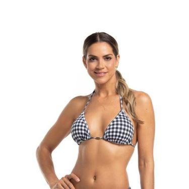 Imagem de Top Biquíni Cortininha Xadrez Vichy Preto - Cor de Cacau, P, Xadrez vi