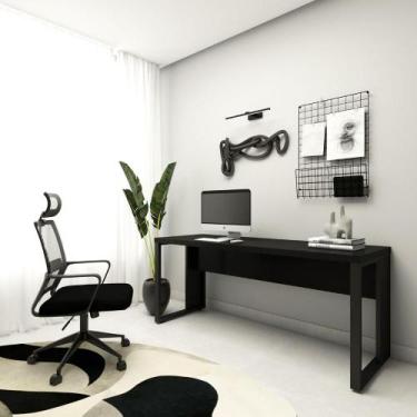 Imagem de Mesa Escrivaninha Reta Industrial 170cm Pés Metal - F5 Office G, Preto