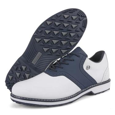 Imagem de Zakey Sapatos de golfe masculinos profissionais sem espigas, calçados de caminhada confortáveis para golfistas, Branco, azul, 41