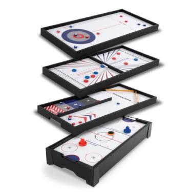 Imagem de Conjunto de jogos de mesa 4 em 1 EastPoint: Jogue Puck Battle, Air Hockey, Curling e Shuffleboard - Presente divertido para amigos e familiares