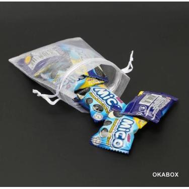 Imagem de Saquinhos de organza Branco Fita cetim 7X9 CM (50 Unidades) - OKABOX