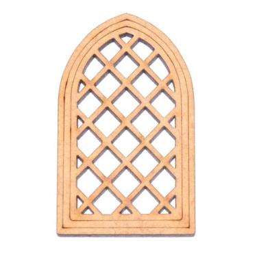 Imagem de Kit 4 Apliques Janela Vitral Pequena Artesanato MDF Cru - Metallica Ac