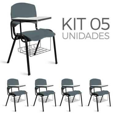 Imagem de Cadeira Plástica Universitária Kit 5 A/E Cinza Lara - Shop Cadeiras