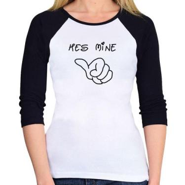 Imagem de Baby Look Raglan He's Mine Manga 3/4 - Foca na Moda, Branco, Preto, GG