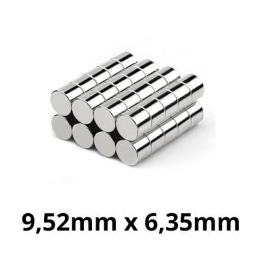 Imagem de Kit 50 Peças Imã Neodímio Disco Magnético N35  9,52 x 6,35 mm Super Fo