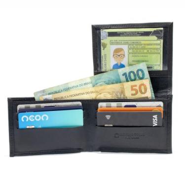 Imagem de Carteira em Couro Masculina Slot Para Documentos Moedas Cartões - Pamp