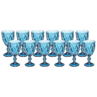 Imagem de Taças Diamante Copos Vidro Azul Bico De Jaca 300ml - 12un - Ecos, Diam