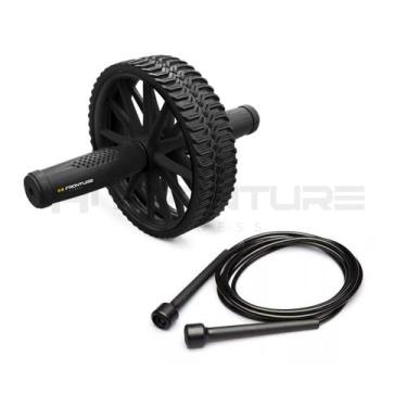 Imagem de Kit Rodinha Abdominal Dupla Preto + Corda de Pular Preto Profissional 