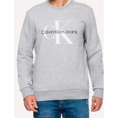 Imagem de Moletom Calvin Klein Jeans Masculino Crewneck Issue Monograma Cinza Mescla-Masculino