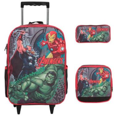 Imagem de Kit Mochila Infantil Vingadores Rodinha Lancheira Estojo - Plike