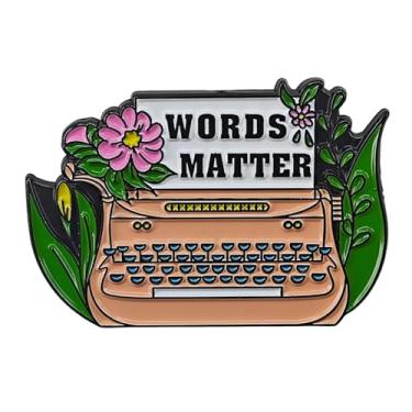 Imagem de Ficsowy Broche de esmalte Words Matter para máquina de escrever, broche floral, broche de lapela de livro escritor para mochila, presente de joias, Medium, Zinco, Sem Pedra Preciosa