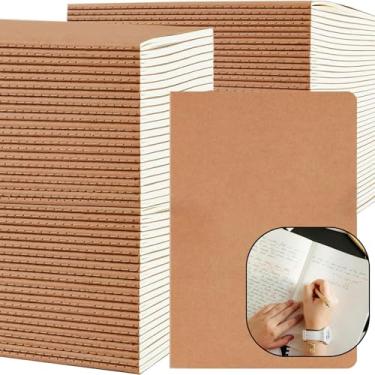 Imagem de Pet Partisan Pacote com 100 cadernos Kraft pautados A5, 21 x 14 cm, cadernos de viagem, cadernos pautados universitários, 34 folhas e 68 páginas para escrever material de escritório escolar (pacote