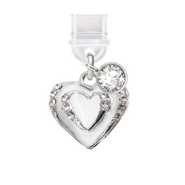 Imagem de ELISE & FONDA TP500 Tipo-C porta de carregamento antipoeira pequeno cristal amor coração charme celular para iPhone 15/16/Samsung/OnePlus/Xiaomi/oppo telefones Android (branco), approx. 1.5 cm (L) x