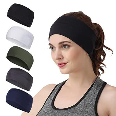 Imagem de Pacote com 5 faixas de cabeça, faixa de suor, faixas esportivas para mulheres - corrida, ciclismo, futebol, pesca (preto, branco verde D cinza azul)
