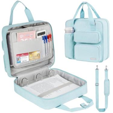 Imagem de Fichário com zíper com 3 anéis, capacidade para 700 folhas, fichário de 7 polegadas com alça de ombro para laptop de 13 polegadas para escola e escritório, azul