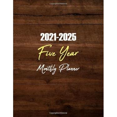 Imagem de Five Year Monthly Planner 2021-2025: 60 Months Calendar with Holiday,Contact Name, Password Log and Page for Note.The old brown wood texture. (Large Size 8.5x11)