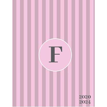 Imagem de 2020-2024: Initial Monogram Letter F Five Year Monthly Planner Organizer with 60 Months Spread View. Classic 5 Year Calendar, Agenda, Journal and Notebook - Pink & Gray Stripe