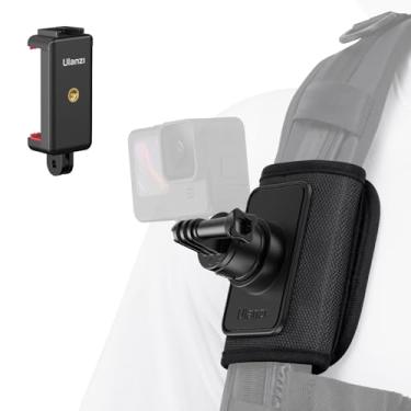 Imagem de Suporte de alça de ombro para GoPro Hero 12 11 10 9 8 7 6 5 4 Session 3+ 3 2 1 Max, DJI Osmo Action, Insta360, Câmeras de ação Suporte de alça de mochila para telefone com suporte para fotos verticais