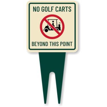 Imagem de SmartSign Placa de estaca No Golf Carts Beyond This Point Yard com símbolo de proibição, 15 x 30 cm, placa composta de alumínio de 120 mil com sobretudo para fora, placa quadrada com estacas de solo