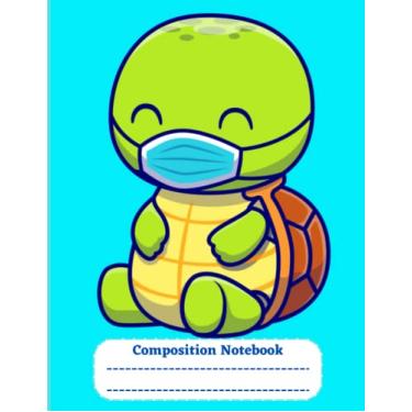 Imagem de Turtle And Mask Composition Notebook College Ruled: Cute Green Turtle And Mask Composition Notebook, Cute Turtle Composition book, 8.5x11 College Ruled Pages