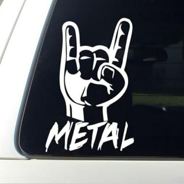 Imagem de Adesivo de metal Rock On adesivo engraçado para carro caminhão janela para-choque branco