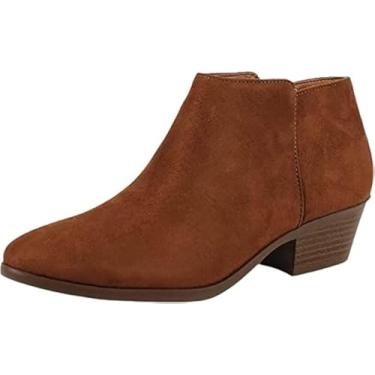 Imagem de Soda Caneca de camurça natural, camurça sintética, cano baixo, grosso, salto bloco, Camurça conhaque, 38