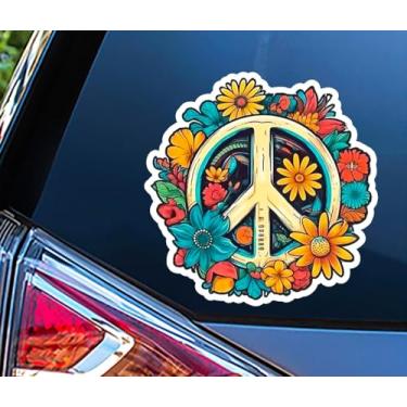 Imagem de Adesivo de vinil floral sinal de paz, 12 x 12 cm, decalques de paz para carro, janelas, caminhões, vans, bicicletas, refrigerador, garrafa de água, porta de parede para casa