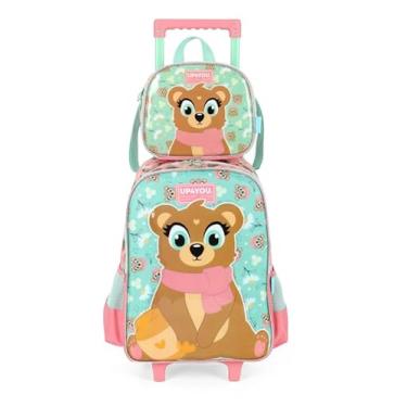 Imagem de kit Mochila Carrinho Lux+Lan Urso Verde Ic41032up