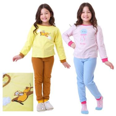 Imagem de Kit Pronto 4 Peças Pijama Macio Comprido, Longo Infantil 2 Camisas  2 