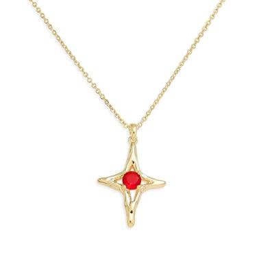 Imagem de Sonateomber Colares com pingente de estrela de ouro simples para mulheres, pedra do mês de nascimento com strass brilhante, estrelas de quatro pontas, colares pendentes de formatura, moda de