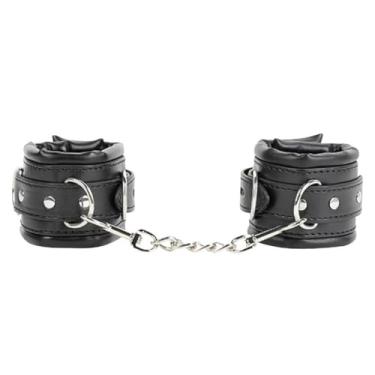Imagem de Algema Bracelete Acolchoada com Corrente em Couro Macio Preto 35cm x 6cm