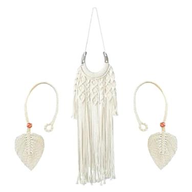 Imagem de Tapeçaria de parede de macramê, decoração de parede temática equestre feita à mão, decoração de parede de macramê ferradura, decoração boho para amantes de cavalos (branco-3A)