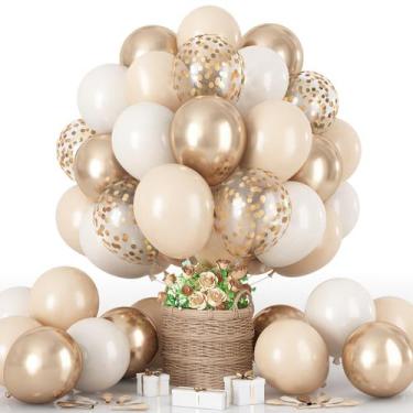 Imagem de Conjunto de 60 Balões Bege e Dourado Champanhe HILAVO - 30cm