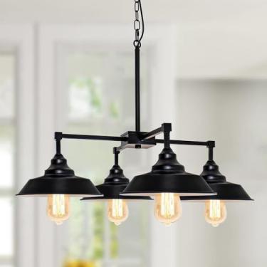 Imagem de Quxezz Lustres De Fazenda Para Sala De Jantar - Luminária Pendente De Metal Preto Com 4 Luzes Para Ilha De Cozinha, Iluminação Pendente De Cozinha Industrial Sobre Ilha, Corredor, Mesa De Sinuca