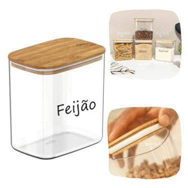 Imagem de Pote Hermético Tampa De Bambu 1,5L Porta Mantimentos Potes Para Alimentos Acrílico e Bambu (Feijão)