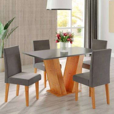 Imagem de Mesa de Jantar 4 Lugares Felicity Vênus Marrom/Cinza Brilho/Veludo Grafite - Viero Móveis